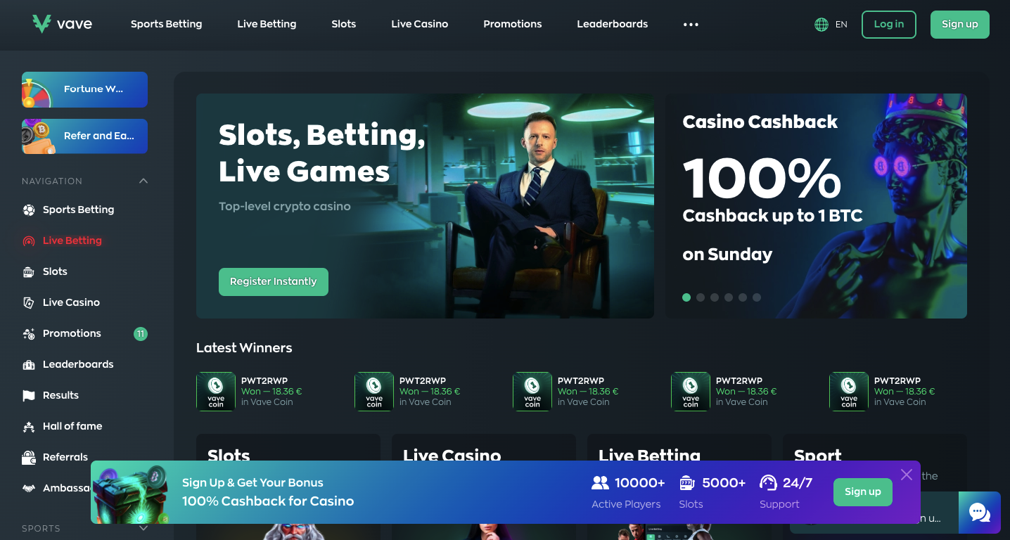 Vave Casino Home